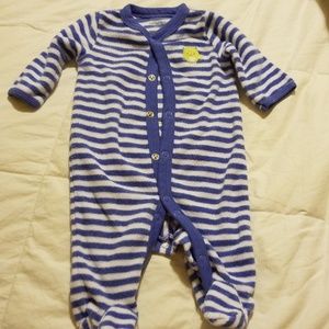 Baby boy's newborn sleeper blue and white stripes